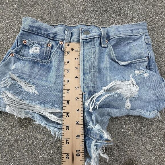 Levis 501 Premium Cut Off Jean Shorts Womens 26x3 Blue Button Fly Festival Denim - Picture 4 of 10